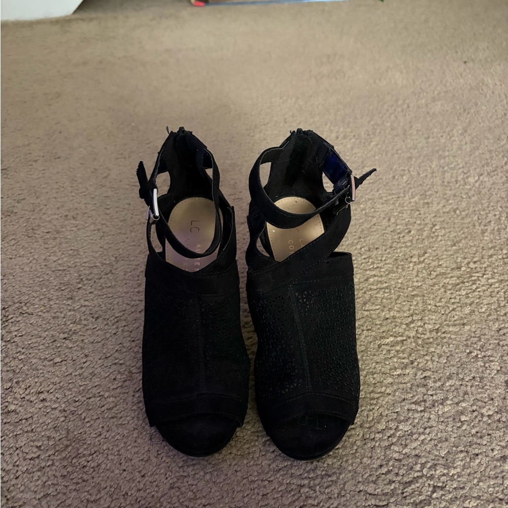 LC Lauren Conrad Black Peep-Toe Heels